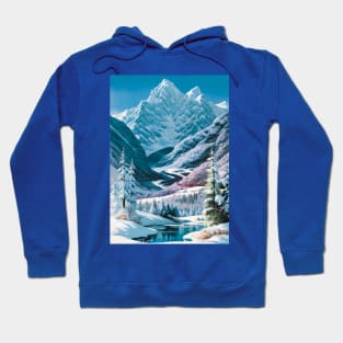 Snowy river in a boreal pine forest Hoodie